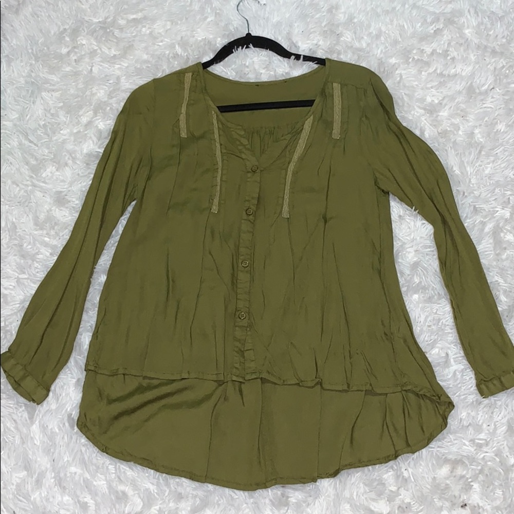 Olive long sleeve low-high blouse